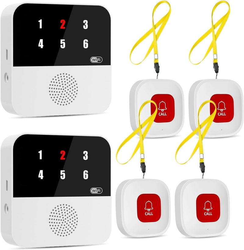 PILSAMAS Wireless Caregiver Call Button System - Dual Hub, Multi-Location Alarm, Dsiplay Caller ID & App Alert, No Monthly Fee, 4 IP65 Panic Buttons, Emergency Alert for Elderly at Home/Nursing Homes - Image 1